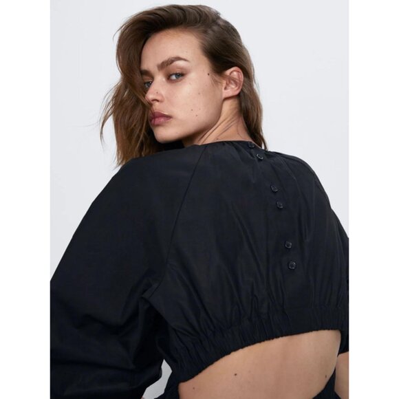 NWOT ZARA BLACK L/S BACK CUT OUT POPLIN DRESS, SIZE: XS - Picture 7 of 9